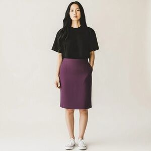 Le Suit Petite Burgundy Pencil Skirt Knee-Length Workwear